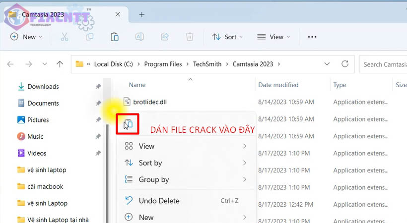 Dán file kích hoạt camtasia 2023