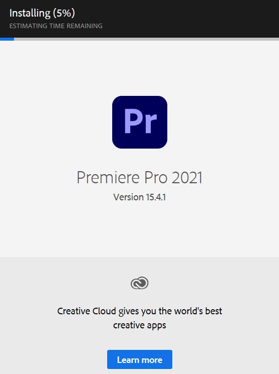 adobe premiere pro cc 2021 Chờ đợi cho quá trình cài đặt hoàn tất